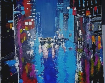 Dipinto a mano con colori acrilici, 30×40 cm, New York.