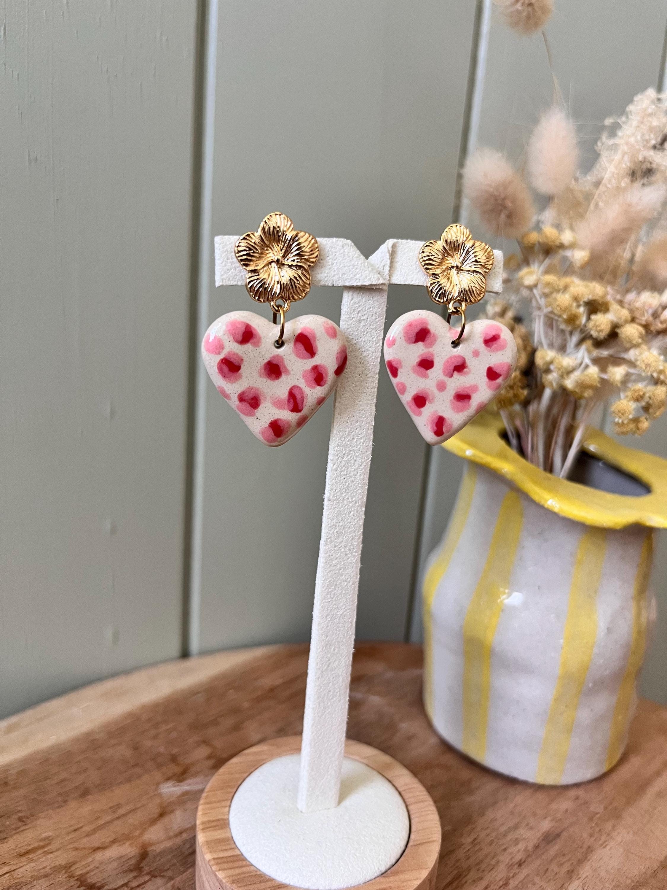 Boucles D'oreilles Anciennes En Céramique - Occasion - Bijou Vintage Sans Marque