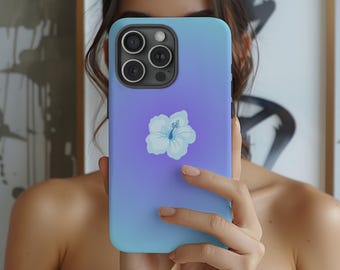 Hibiscus Phone Case, Blue Ombre Coastal iPhone Samsung Case, Minimal Clean Girl Summer Cover