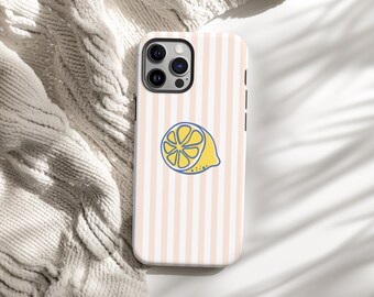 Lemon Phone Case, Citrus Summer iPhone Samsung Case, Cute Striped Aesthetic Cover