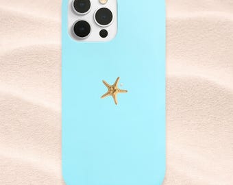 Blue Teal Starfish Phone Case, Minimal Coastal iPhone Samsung Case, Cute Beach Aesthetic Cover