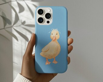 Duck Phone Case, Blue Cute Cottagecore iPhone Samsung Case, Minimal Soft Girl Animal Cover