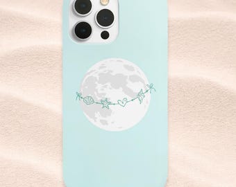 Seafoam Moon Phone Case, Celestial iPhone Samsung Case, Dreamy Mint Aesthetic Cover