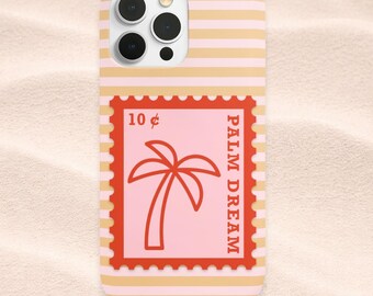 Palm Tree Stamp Phone Case Retro Coastal Striped iPhone Samsung Case Tropical Summer Aesthetic Phone Case Beach Vacation Phone Case Gift