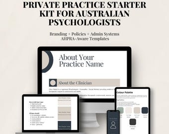 Kit de inicio para psicólogos australianos en la práctica privada / Plantillas de Canva para branding, políticas y administración que cumplen con los estándares de AHPRA