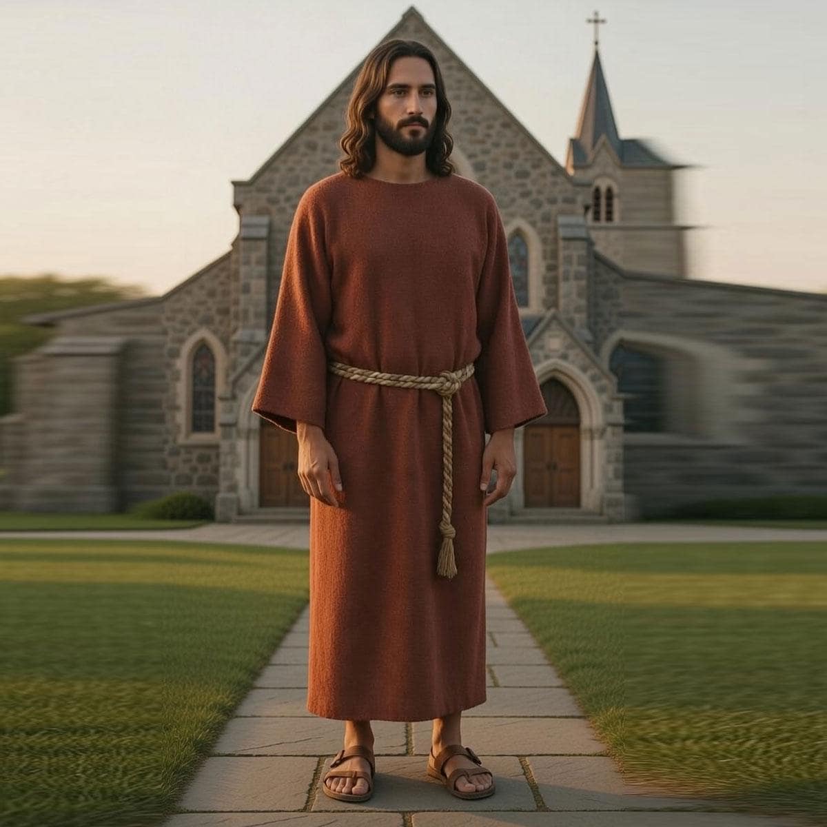 Biblical Priest Robe Costume, Men's Brown Cotton Tunic With Rope Belt ...