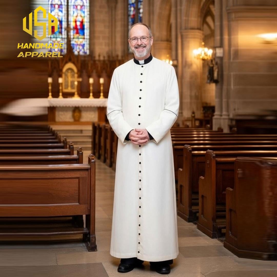 Men's Cotton Clergy Cassock Robe: Traditional White Liturgical Garment ...