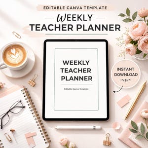 Weekly Teacher Planner, Minimal Lesson Plan Template (Canva Editable)