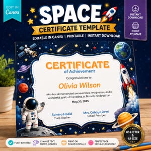 Space Achievement Award Certificate Template | Editable Canva Kids STEM (Digital Download)