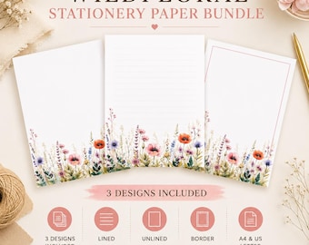 Juego de papelería imprimible WildFlower, papel de carta con acuarelas (descarga digital)