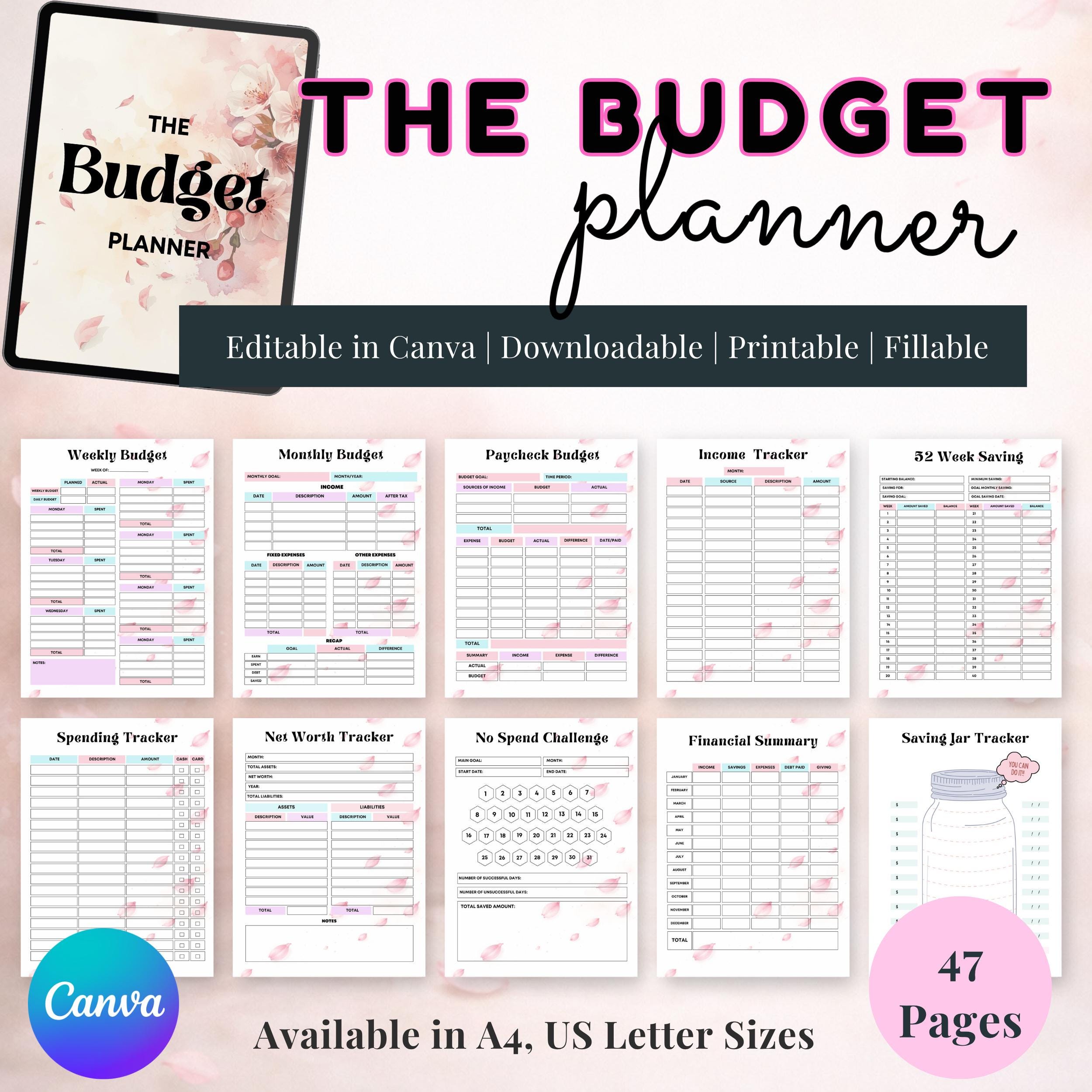 Editable Canva Budget Planner Bundle, Financial Tracker (PDF Download ...