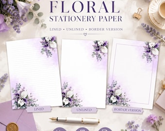Juego de papeles de papelería floral imprimibles, papel de carta con efecto acuarela (descarga digital)