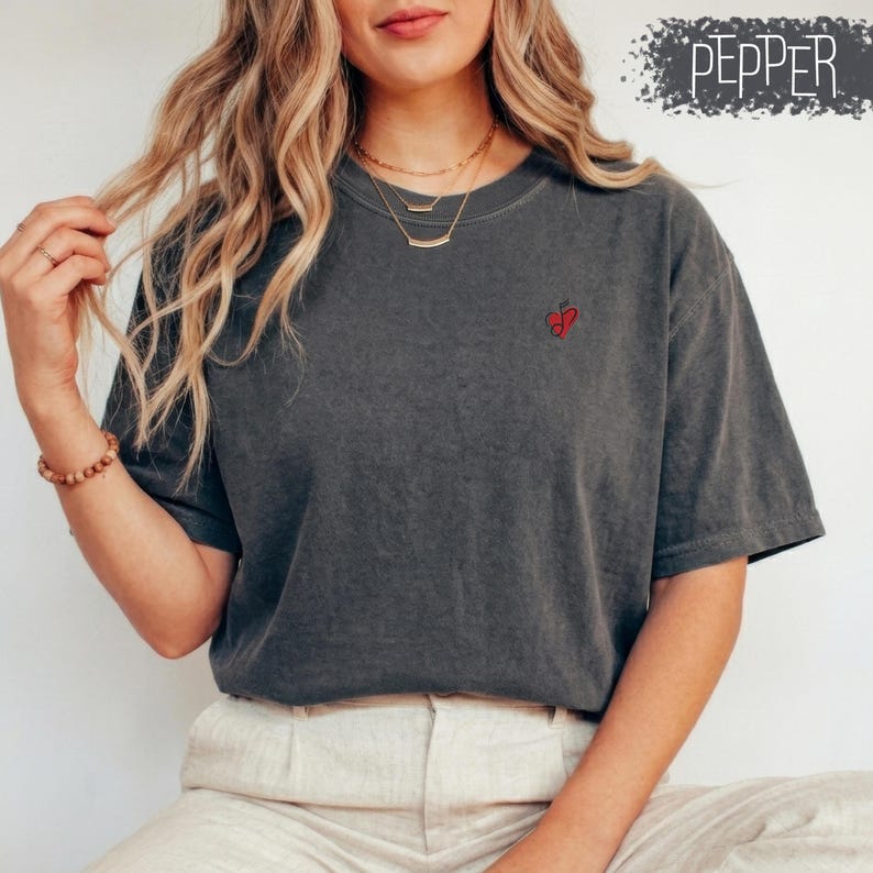 Music Heart Embroidered T-shirt | Cute Music Lover Tee for Women ...