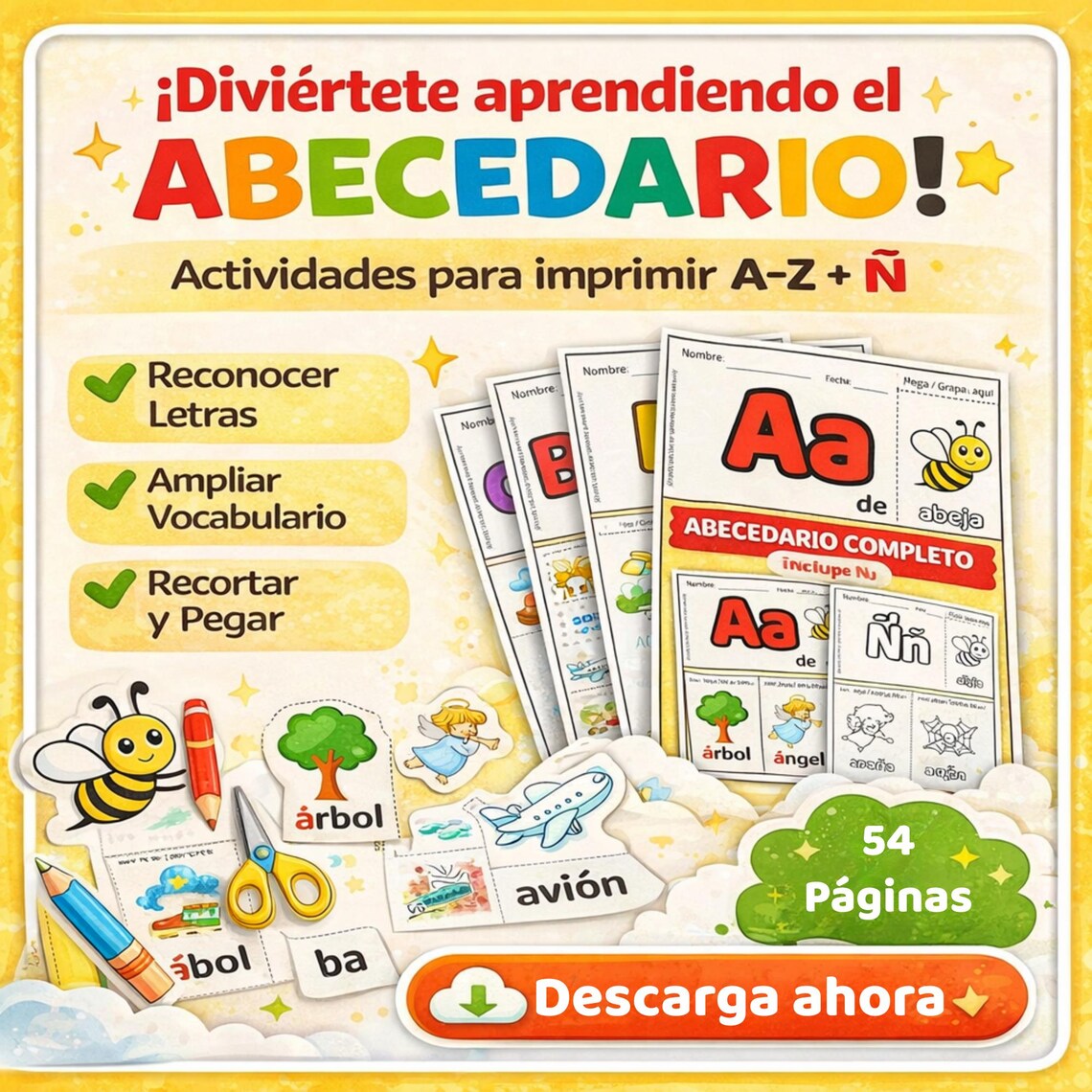 Spanish Alphabet | Complete Alphabet | 27 Letters Color + B&W Printable ...