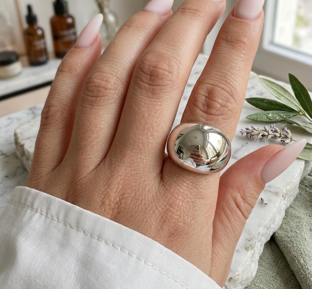 Chunky Dome Ring, Sterling Silver Plated Statement Band, Modern ...