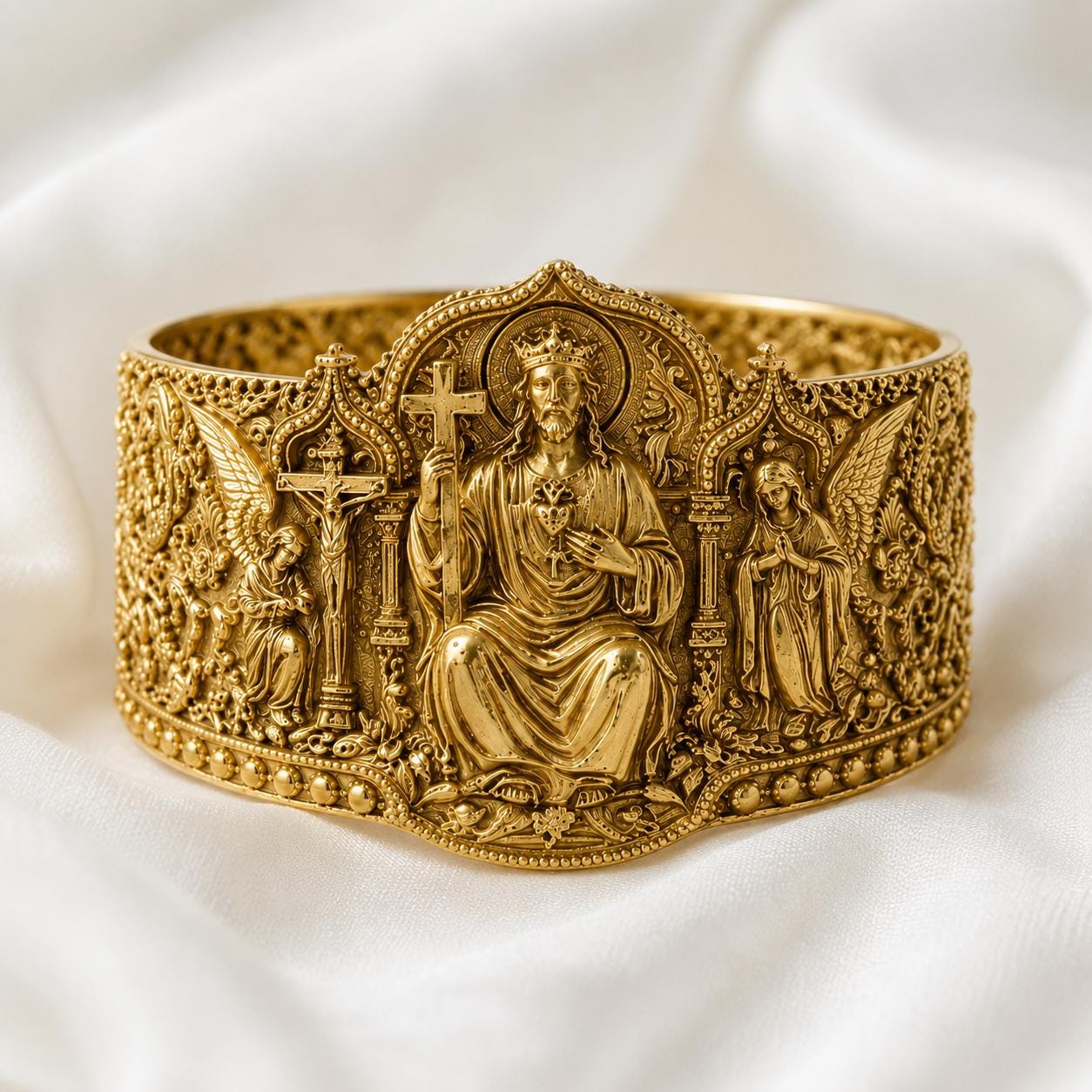Religious Gold Statement Ring, Jesus Christ Wide Band Ring, Gothic ...