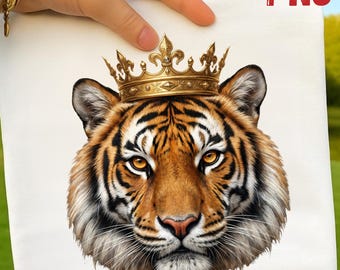 King Tiger PNG, Royal Crown Sublimation Design, Wild Animal Shirt (Digital Download)