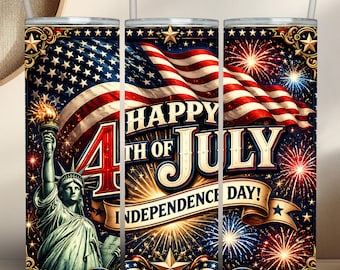 Independence Day 4th July Tumbler Wrap PNG, 20oz Skinny Sublimation Patriotic Design