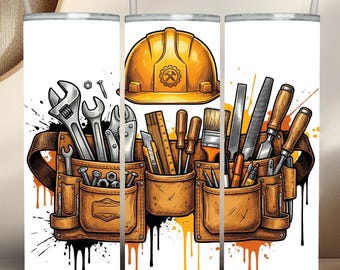 Construction Tool Belt Tumbler Wrap PNG, Sublimation Design, 20oz Skinny Tumbler (Digital Download)