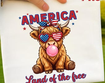Highland Cow 4th July PNG, American Flag Patriotic Animal (Digital Download)