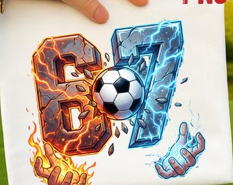 Soccer 67 Fire Ice Number Design, Boys Birthday T-shirt PNG (Digital Download)