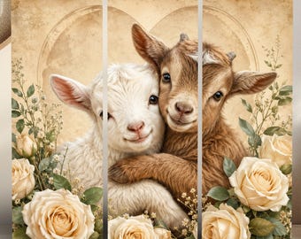 Floral Baby Goats Tumbler Wrap PNG, Farmhouse Vintage Sublimation Design (Digital Download)