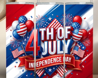 4th of July Tumbler Wrap PNG | 20oz Skinny Patriotic Sublimation Design Digital Download