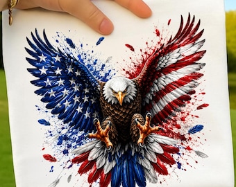 Bald Eagle Splatter Paint PNG, Patriotic American Flag Art (Digital Download)