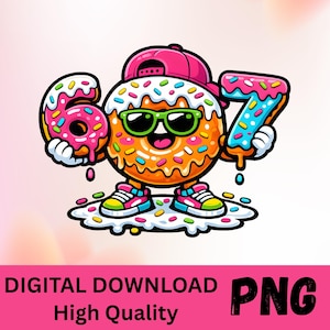 Donutfödelsedag PNG, 6:e eller 7:e, hiphop-barnfesttröja med konstverk (digital nedladdning)
