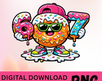 Donut Birthday PNG, 6th or 7th, Hip Hop Kids Party Shirt Art (Digital Download)