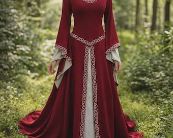 Robe Renaissance médiévale pour femme, Costume de cosplay fantastique, robe médiévale de sorcière elfe, tenue de foire Renaissance, fantaisie brodée vintage