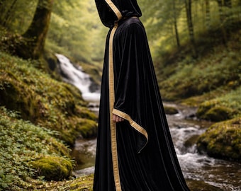 Mantello medievale con cappuccio - Mantello da monaco mago, costume rinascimentale, mantello da cosplay fantasy, veste da stregone LARP, abito Ren Faire