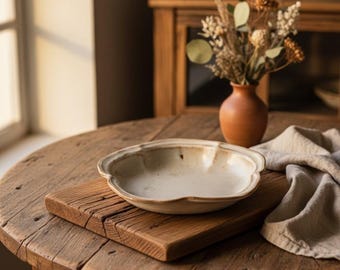 Vintage keramische bloemplaat, handgemaakte bloemenschotel, schattige kom in Japanse stijl, rustiek steengoed fruitschaal, cadeau voor haar