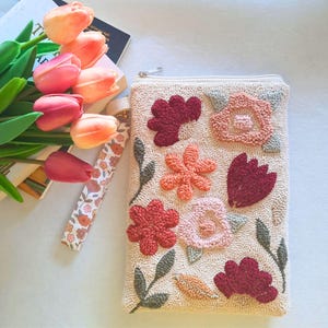 Embroidered Floral Kindle Case,  Punch Needle Kindle Pouch, Gifts for book lover woman