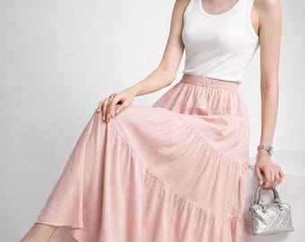 1 pieza Falda de mujer para niñas, cintura alta, elegante, falda larga en línea A, blanca y negra, moda vintage con forro, vestido largo