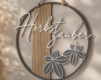 Herbstzauber Türkranz aus PLA, personalisierbare Herbstdeko für Tür & Fenster, dekorativer Herbstkranz, Wanddeko, Türdeko, 3 Farben wählbar