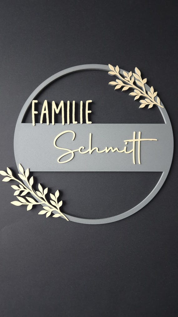 Personalisierter Türkranz Familie | Namensschild aus PLA | Moderne Türdeko | 3D Druck | Familienname individuell | Geschenk Einzug Hochzeit