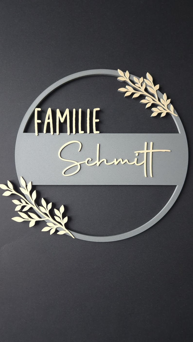 Personalisierter Türkranz Familie | Namensschild aus PLA | Moderne Türdeko | 3D Druck | Familienname individuell | Geschenk Einzug Hochzeit bild 1