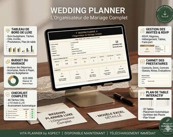 Wedding Planner Excel Complete Wedding Organizer | Budget • Guests • Seating Plan for 20 Tables • Checklist • Vendors