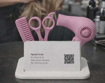 Hairstylist Business Card Holder | 3D Printed Desk Organizer | Salon Reception Decor