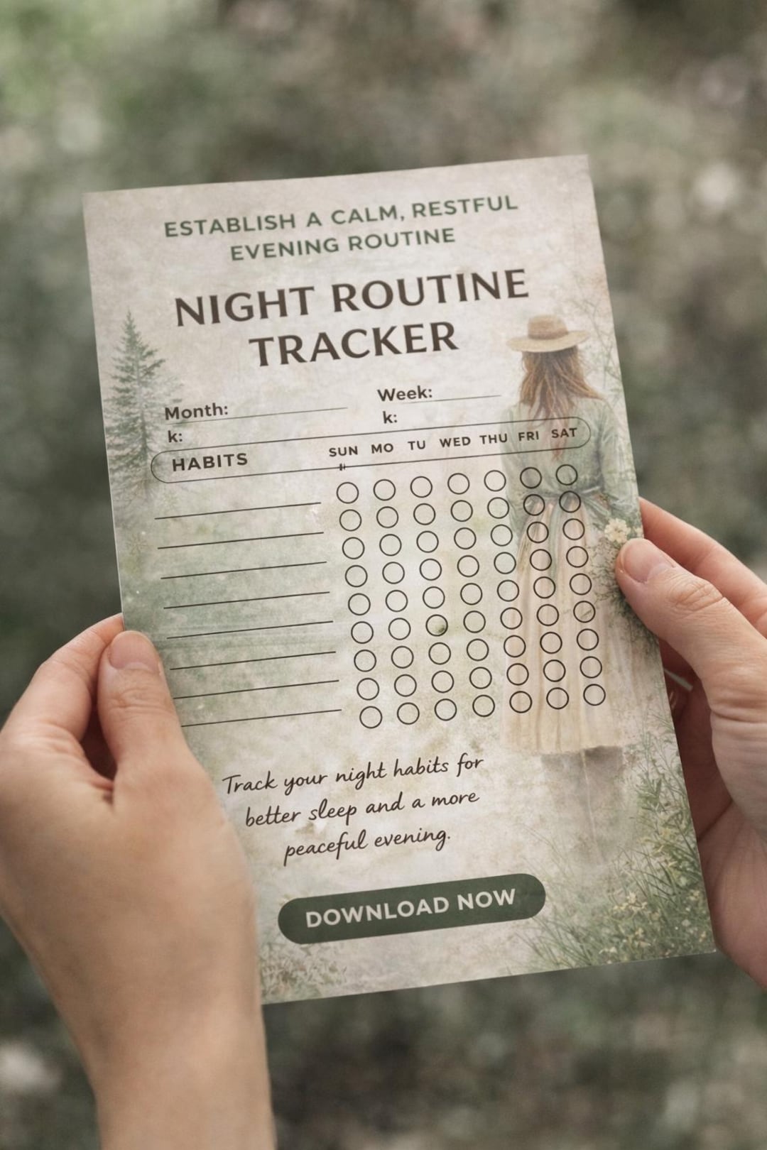 Night Routine Tracker Printable, Evening Habit Planner (instant ...