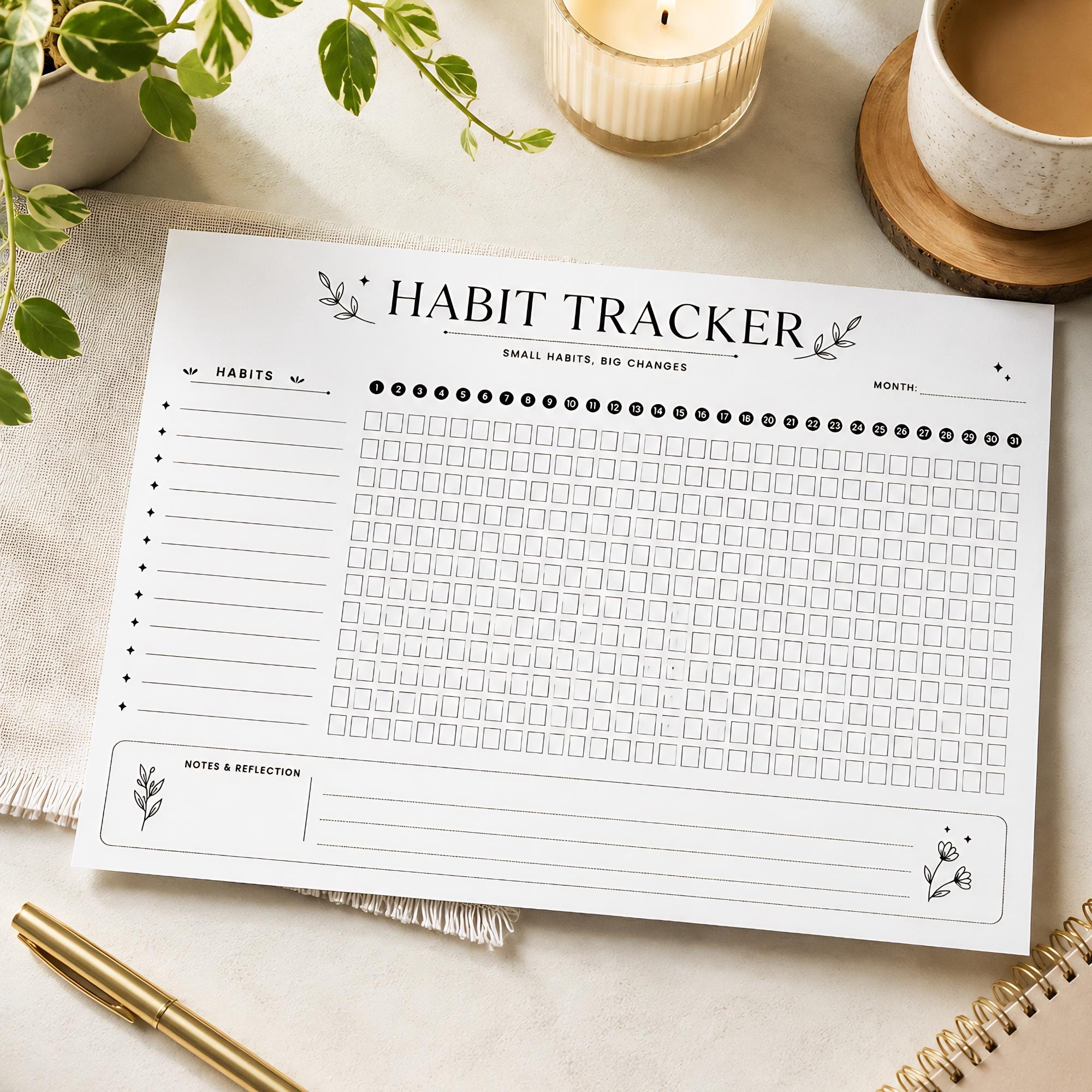 Monthly Habit Tracker Printable Landscape, Daily Routine Planner Insert ...