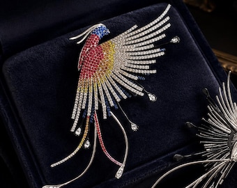 Luxe Phoenix-broche, verguld vogelspeldje, kleurrijke kristallen statement sieraden