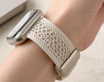 Gevlochten nylon Apple Watch-bandje, magnetische sluiting, elastische, ademende lus