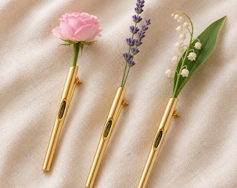 Goudkleurige draagbare knopvaasbroche, botanische reversspeld, minibloemenhouder