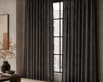 Italiaans minimalistisch truffelzwart chenille linnen jacquard gordijn (90 verduisterend), gordijn op maat
