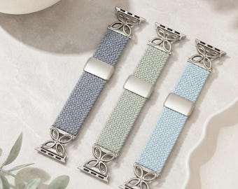 Gevlochten nylon Apple Watch-bandje – Magnetische sluiting, elastische en ademende lus, verstelbaar vervangingsbandje