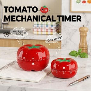 Tomato Mechanical Kitchen Timer, Pomodoro Study Countdown Tool