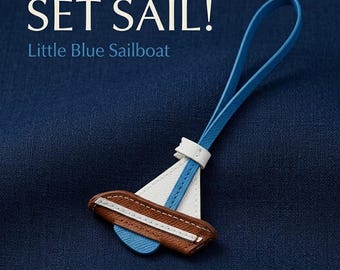Leren zeilbootsleutelhanger, tasbedel nautische boot, minimalistisch oceaanaccessoire