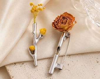 Broche in de vorm van een tak van zilverlegering, draagbare vaasvormige reversspeld, minimalistische botanische sieraden